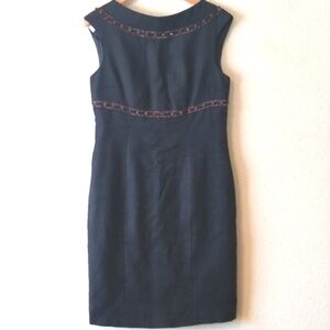 Boden Black Sleeveless Sheath Dress Embellished with Gold Orange Gems